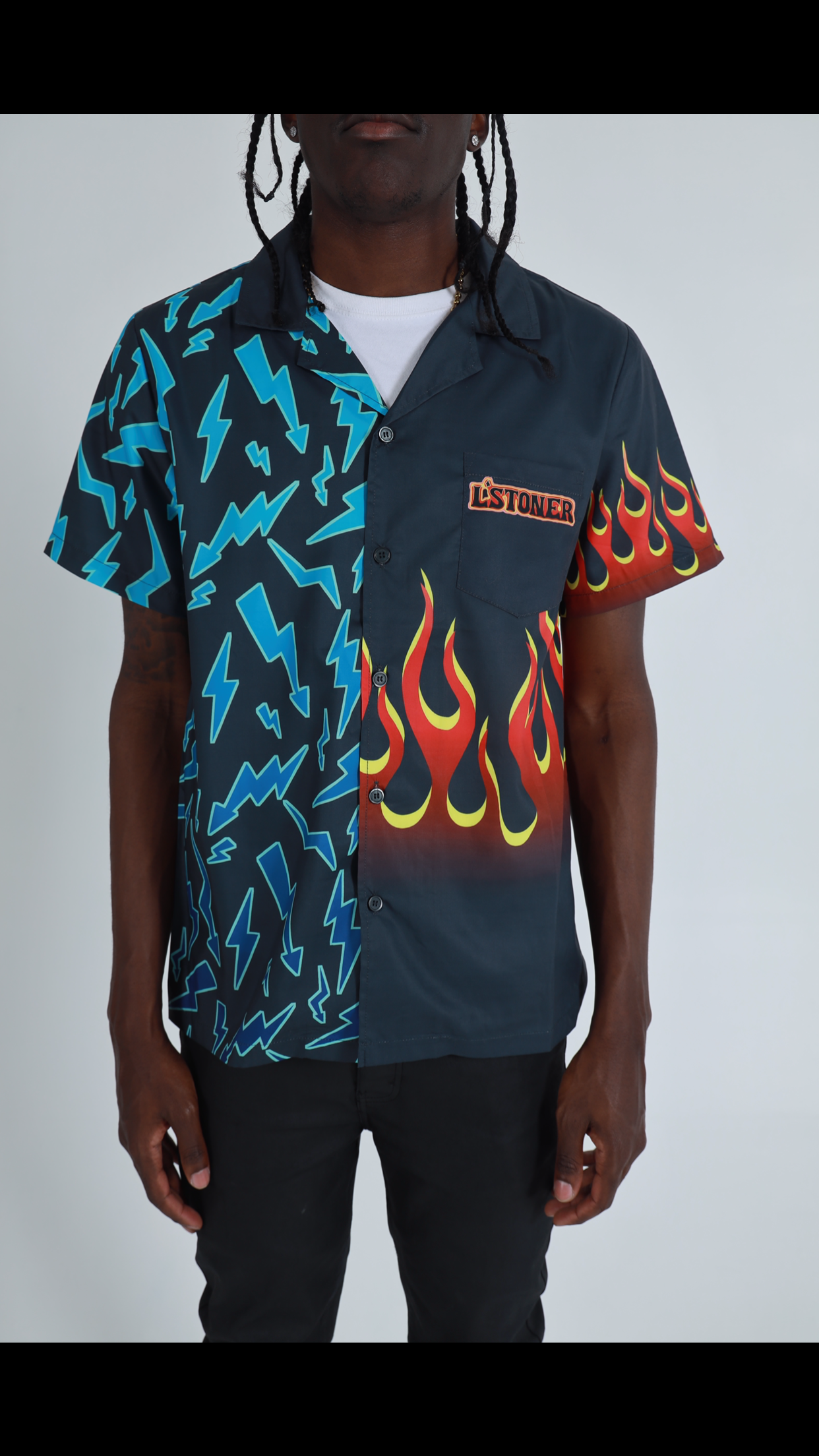 Lightning Bolt Vs Flames Button Up Shirt