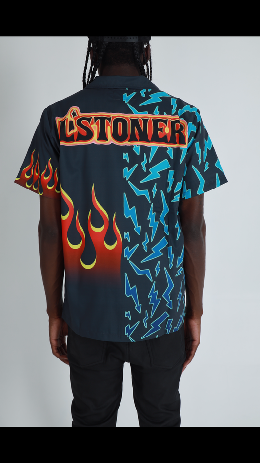 Lightning Bolt Vs Flames Button Up Shirt